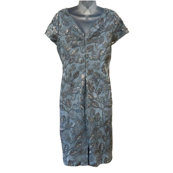 JS Collections Womens Shay Cocktail Dress Size 8 Pale Blue V Neck Sequined Mesh - Picture 3 of 7